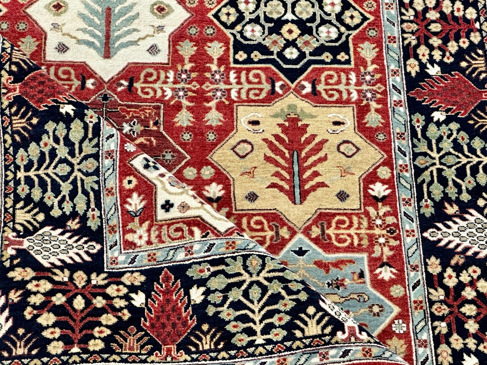 Handgeknoopt wollen vloerkleed 6x9 ft, rood geometrisch botanisch tapijt voor de woonkamer photo vinterior