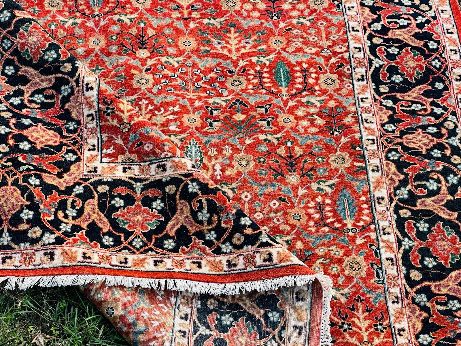 Tapis noué à la main 245 x 305 cm, motif floral, laine rouge pour salon photo buy