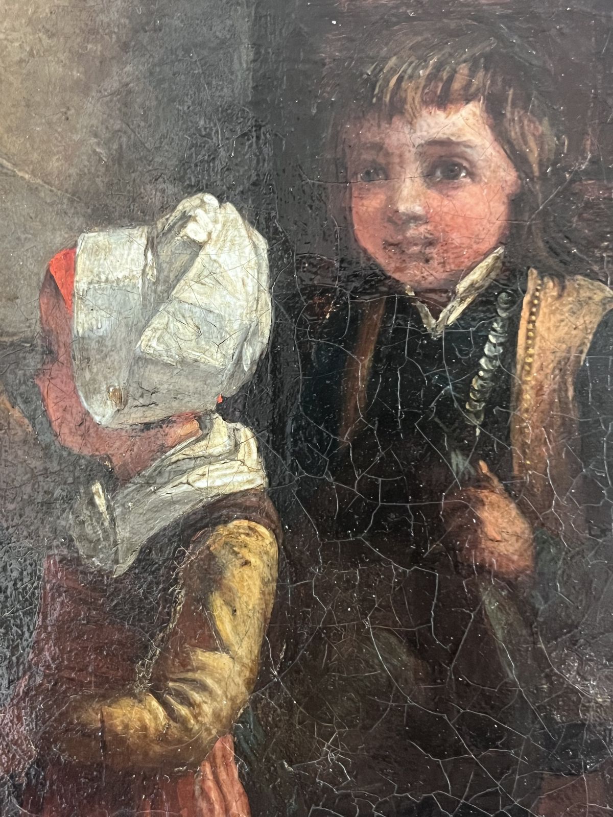 Emma Brownlow 19th Century Oil Painting: Dutch Boy And Girl In Church Interior’ Signed And Dated photo 475.0