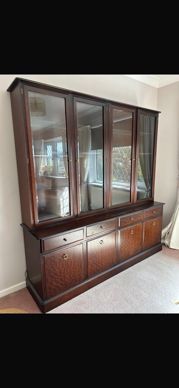 Stag Minstrel Double Display Cabinet With Drawers And Cupboards Under.  Excellent Condition And Original Paperwork