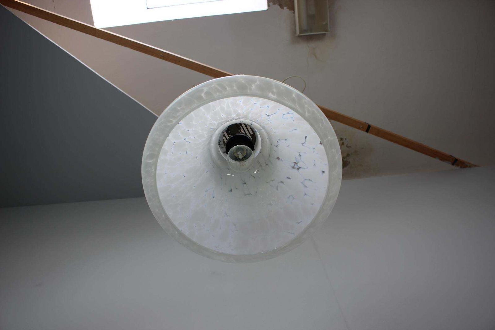 1970s Czechoslovak Mid Century Glass Pendant Lamp With Marbled Shade photo Lighting