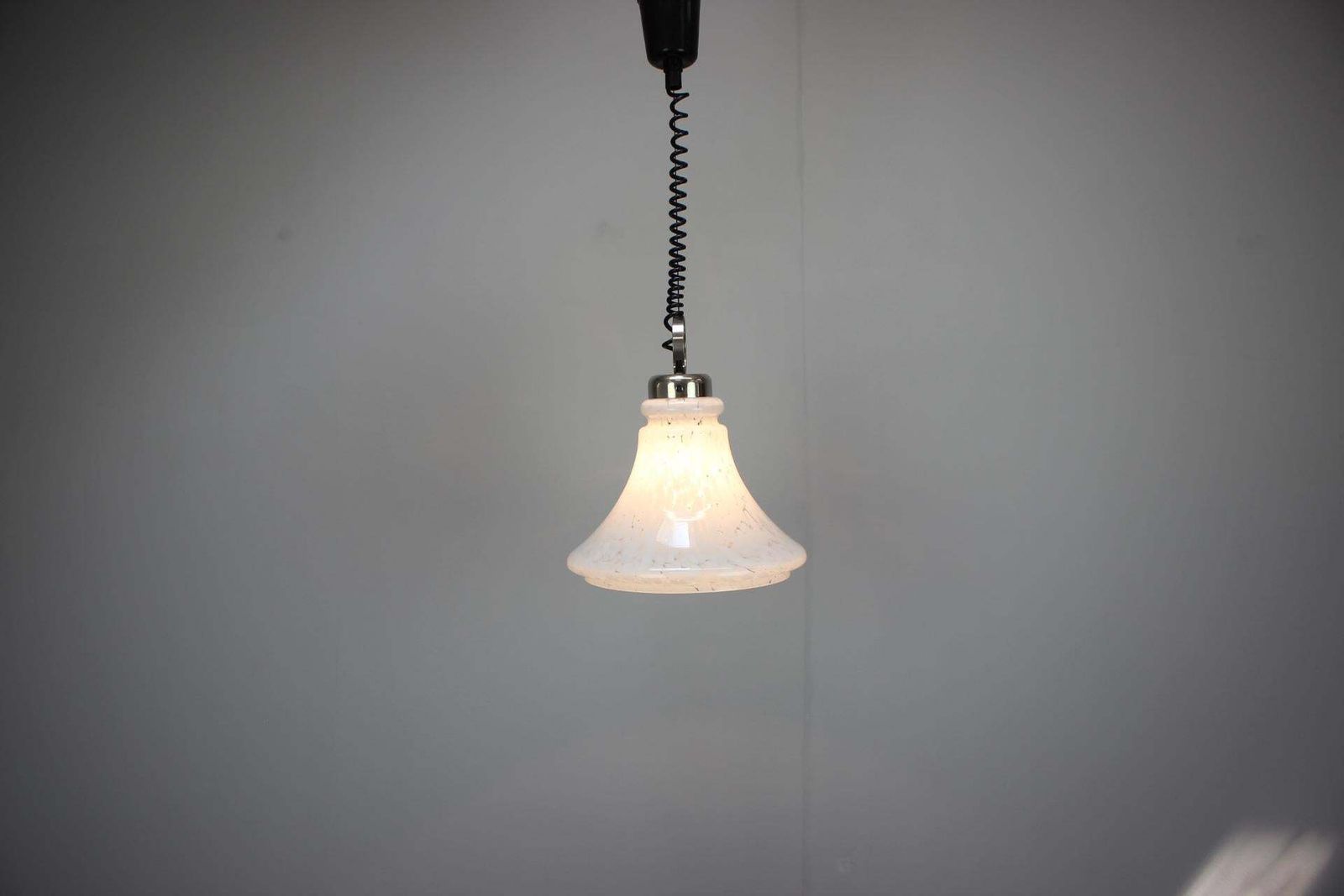 1970s Czechoslovak Mid Century Glass Pendant Lamp With Marbled Shade photo vintage