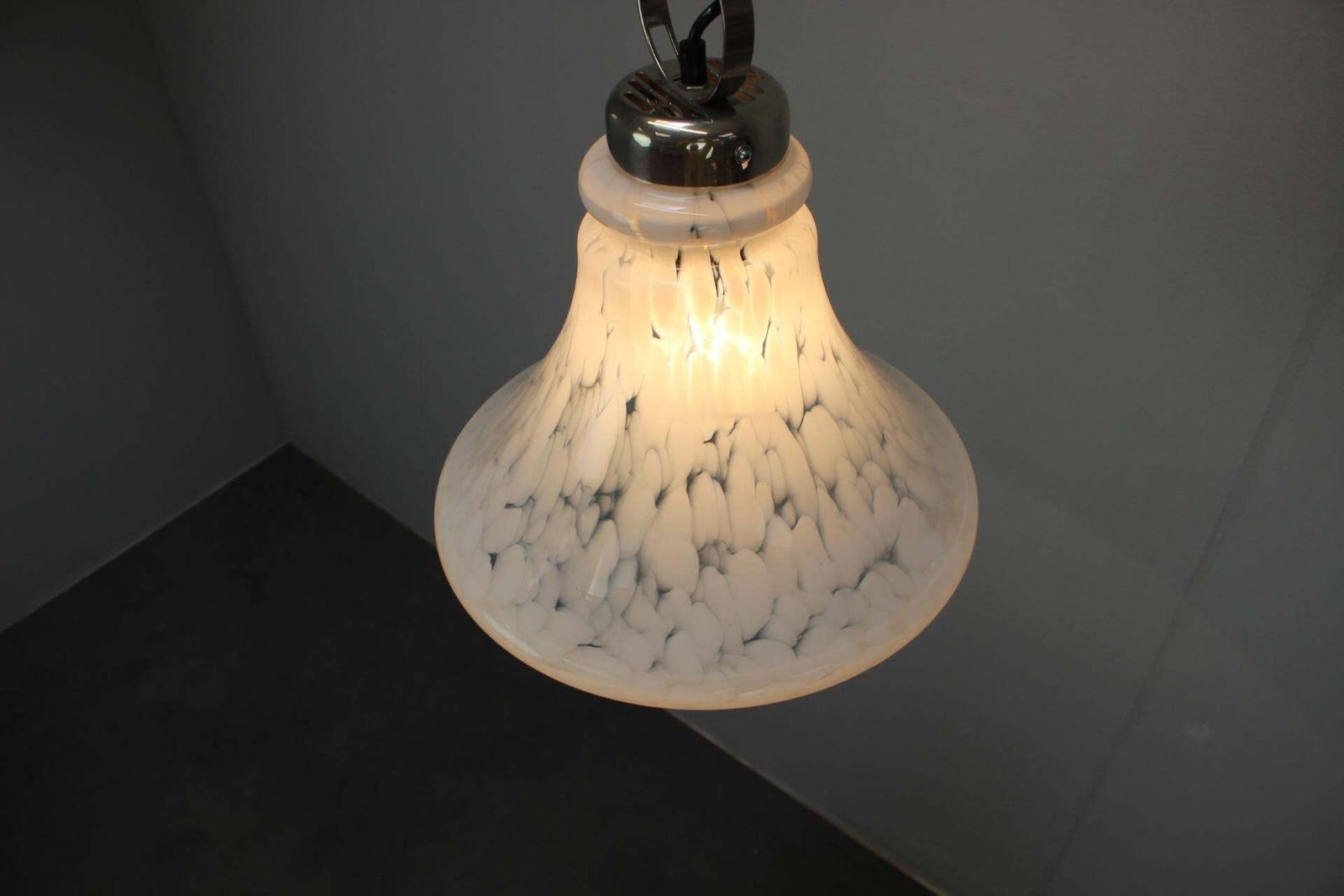 Lighting 1970s Czechoslovak Mid Century Glass Pendant Lamp With Marbled Shade photo