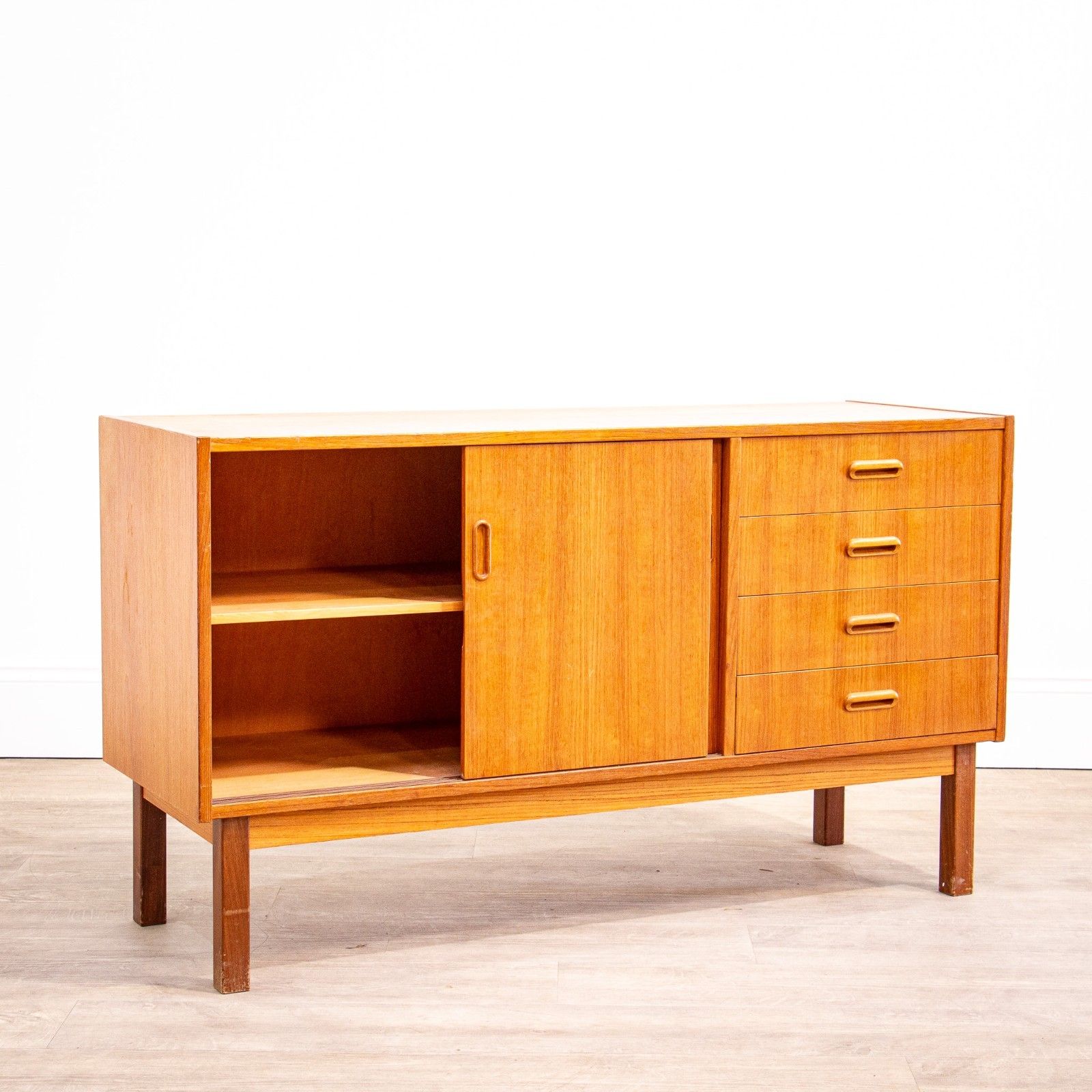 Small Mid Century Teak Sideboard With Sliding Doors photo for sale