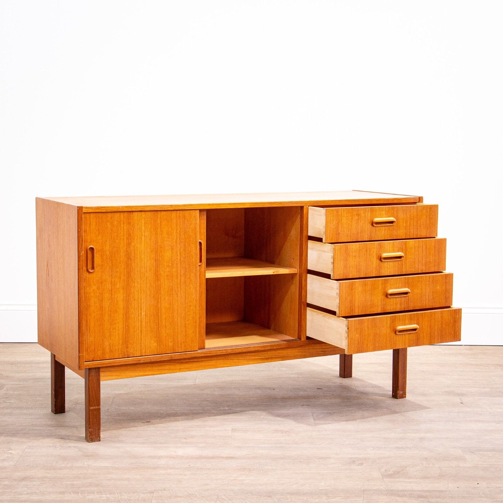 Small Mid Century Teak Sideboard With Sliding Doors photo Furniture