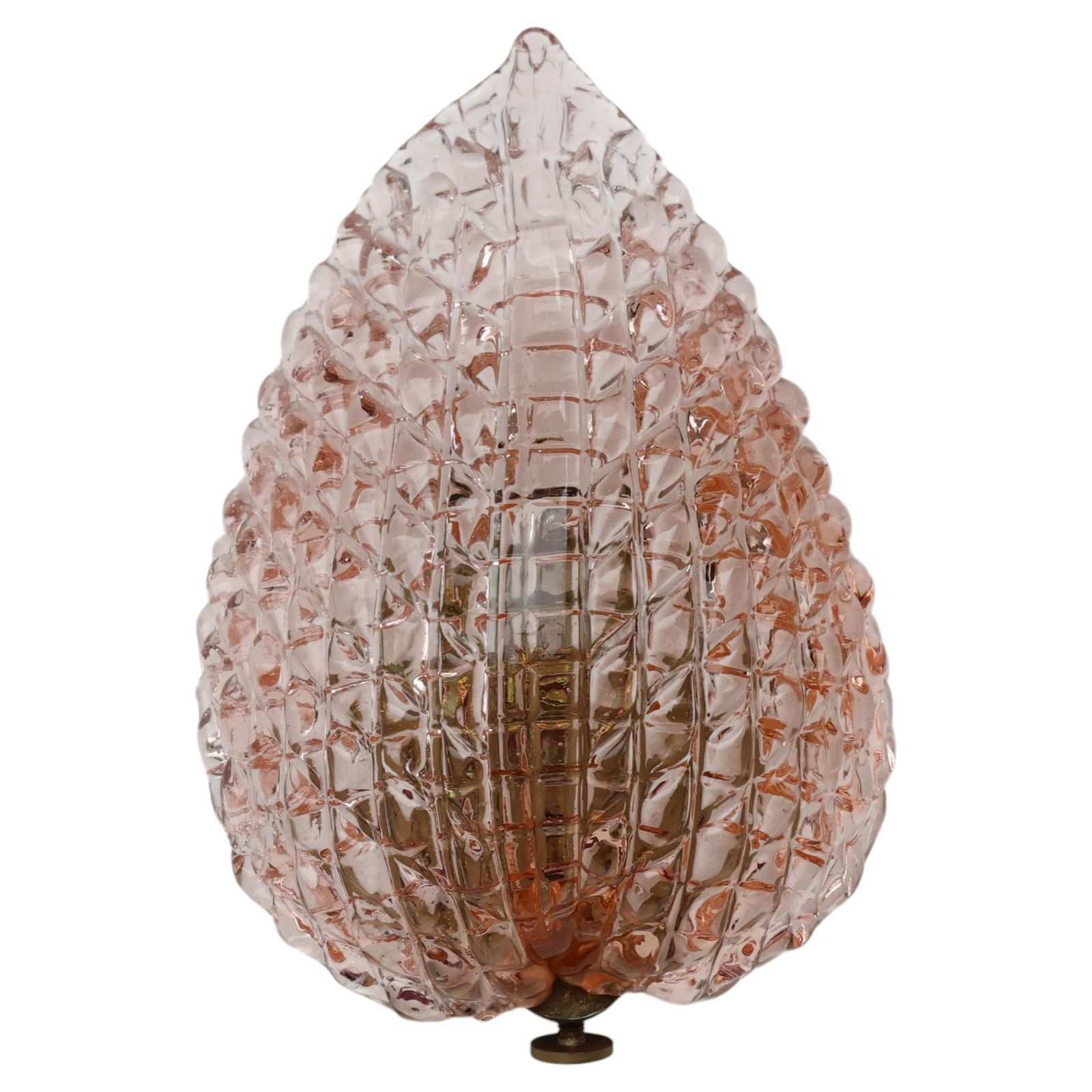 Rare Wall Light Pink Jewel Murano Glass Leave By Barovier E Toso, 1950s