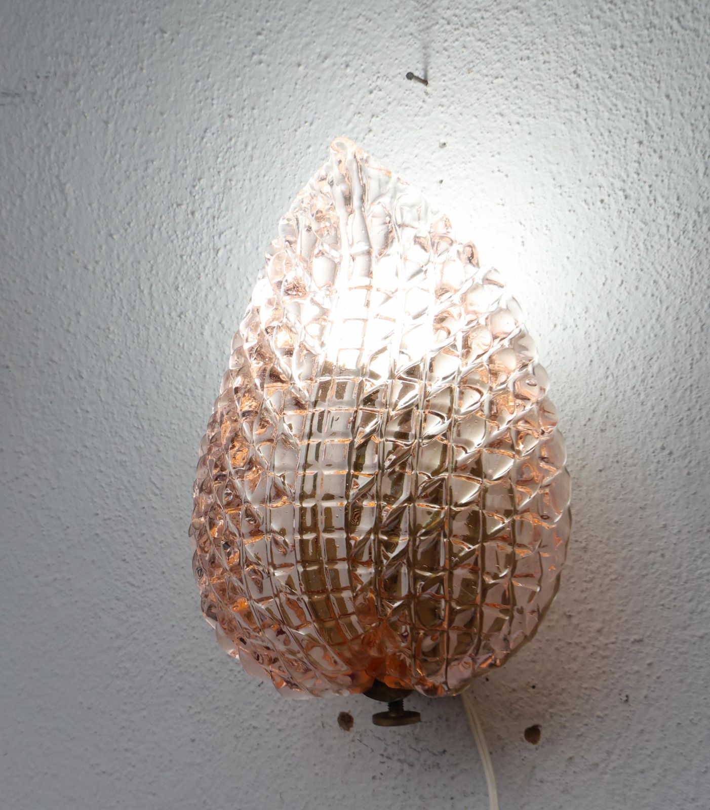 photo for sale Rare Wall Light Pink Jewel Murano Glass Leave By Barovier E Toso, 1950s