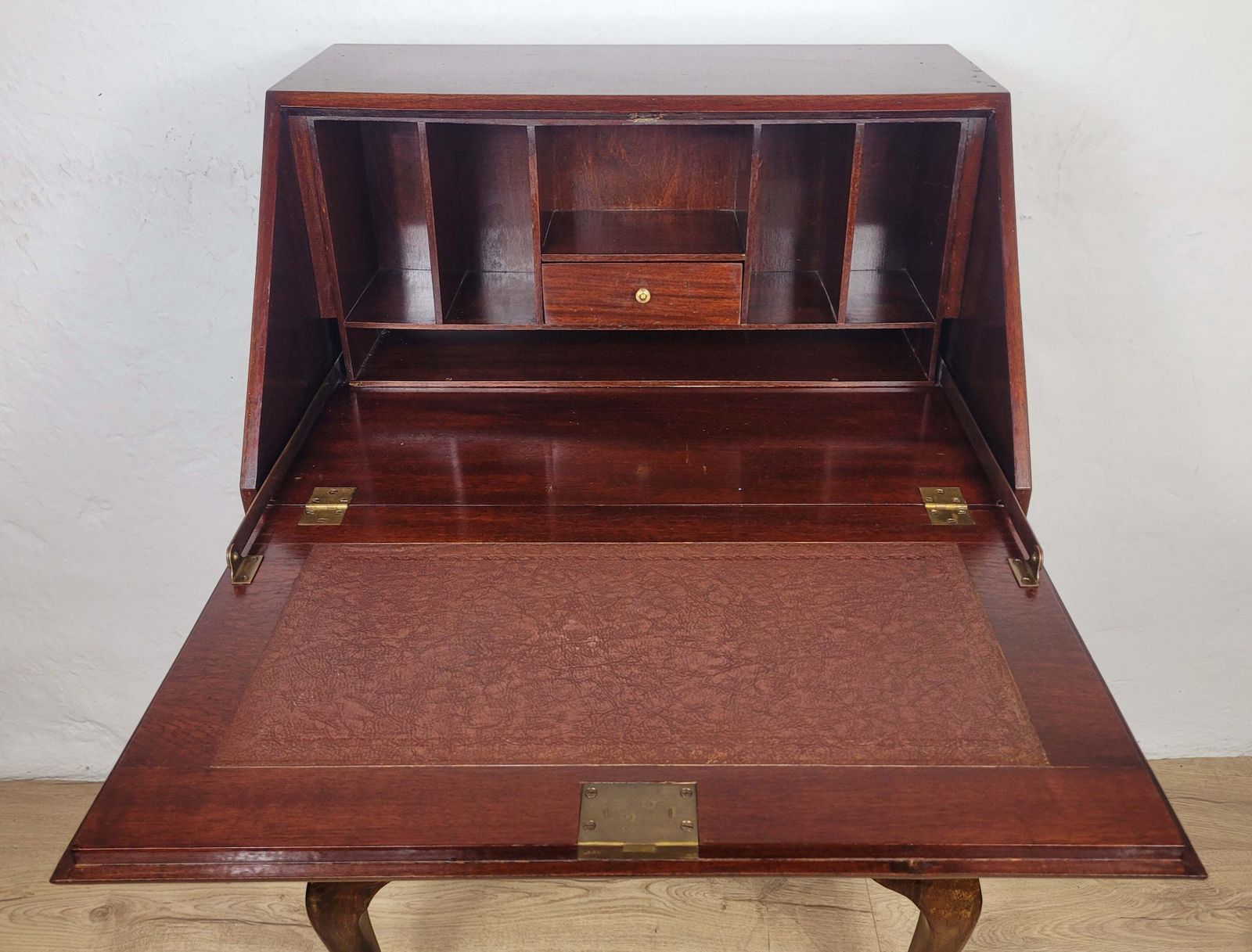 Vintage Writing Desk Bureau Leather 1930s Cabriole Legs photo vintage
