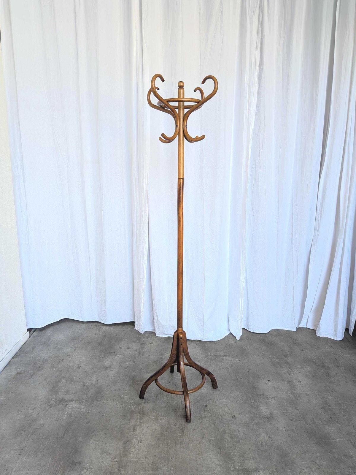 Vintage Bentwood Coat Stand In Thonet Style, Dark Brown Wood Hall Tree, Entryway Coat Rack