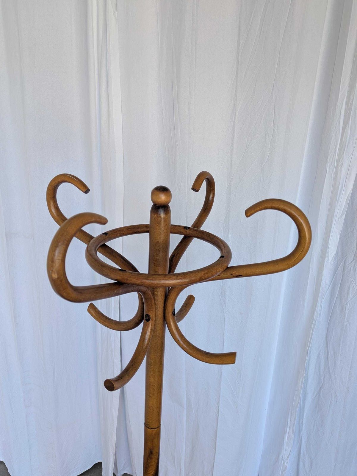 Vintage Bentwood Coat Stand In Thonet Style, Dark Brown Wood Hall Tree, Entryway Coat Rack photo for sale