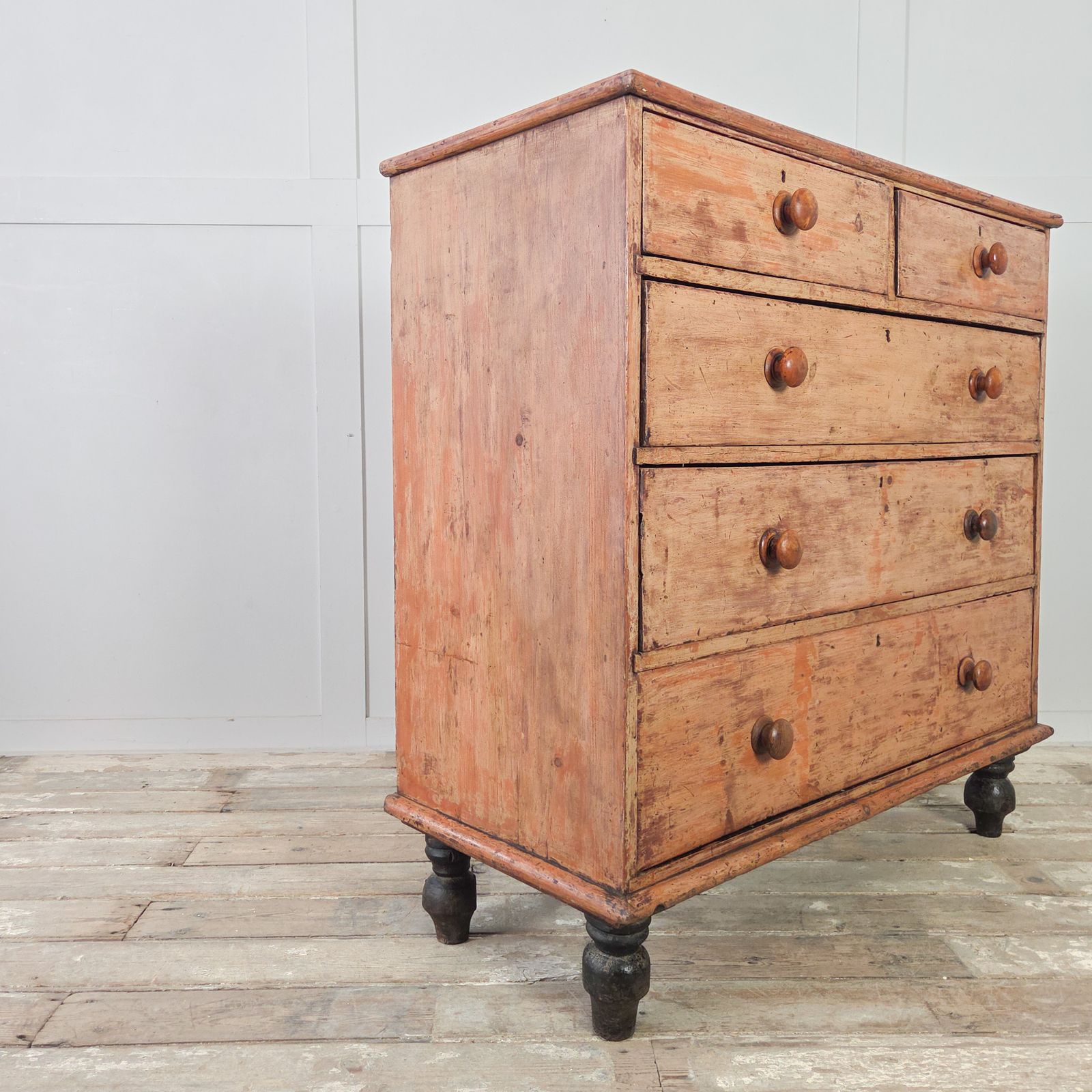 Antique Pine Chest Of Drawer With Five Drawers Farmhouse Style photo Furniture