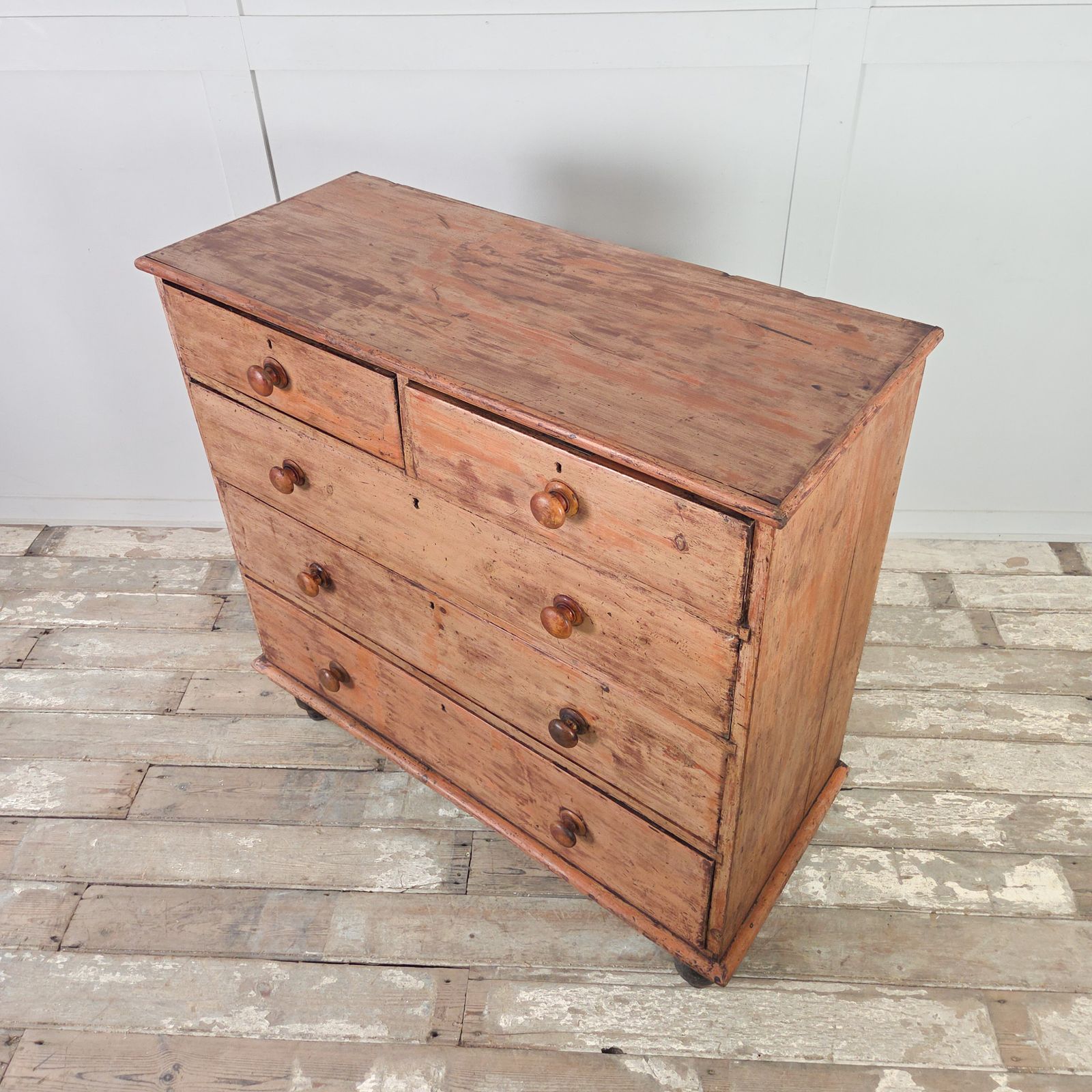 Antique Pine Chest Of Drawer With Five Drawers Farmhouse Style photo vinterior