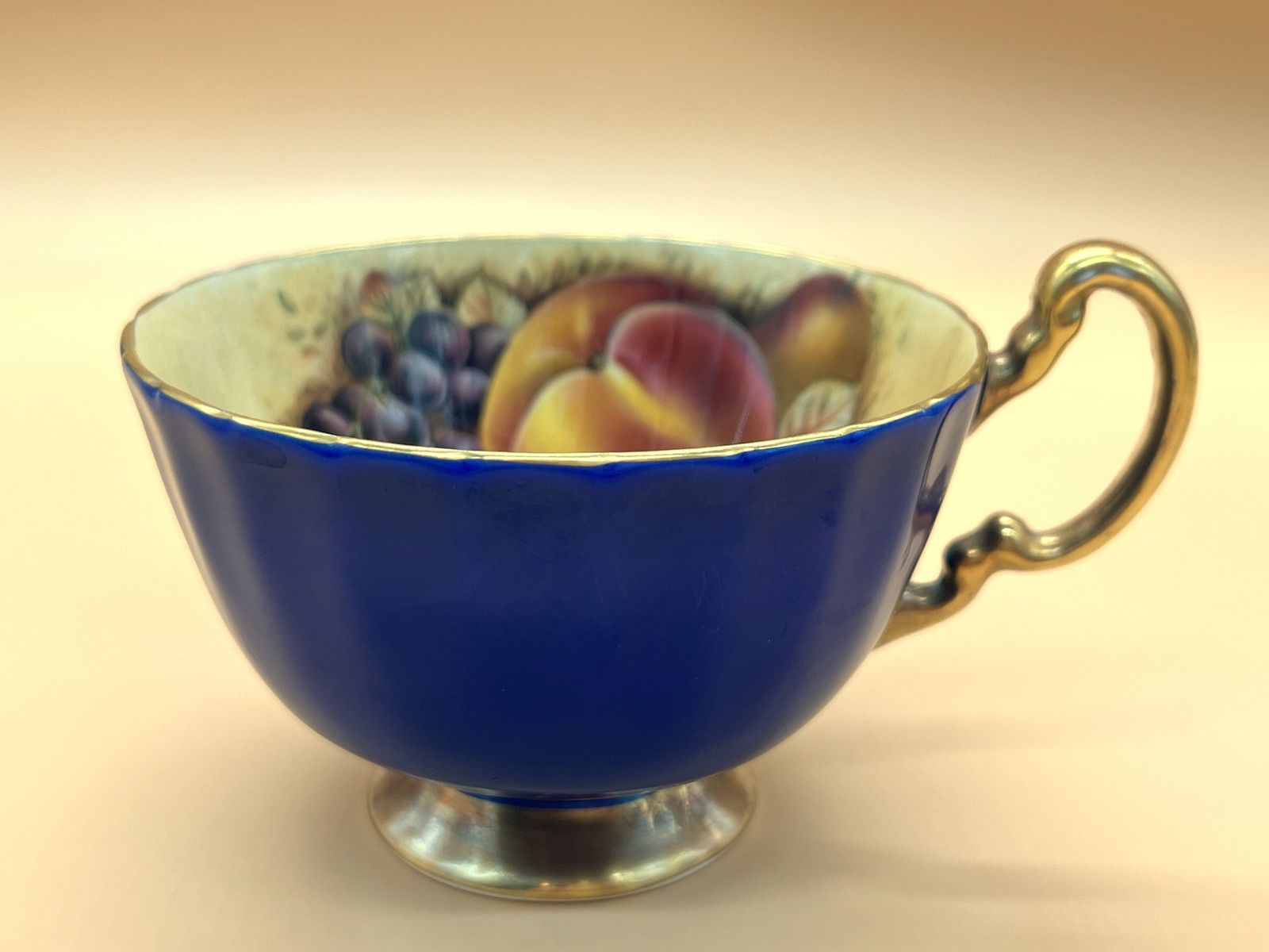 Aynsley China Orchard Gold Fruit Oban Shape Cobalt Blue And Gold Cabinet Tea Cup & Saucer Duo. photo buy