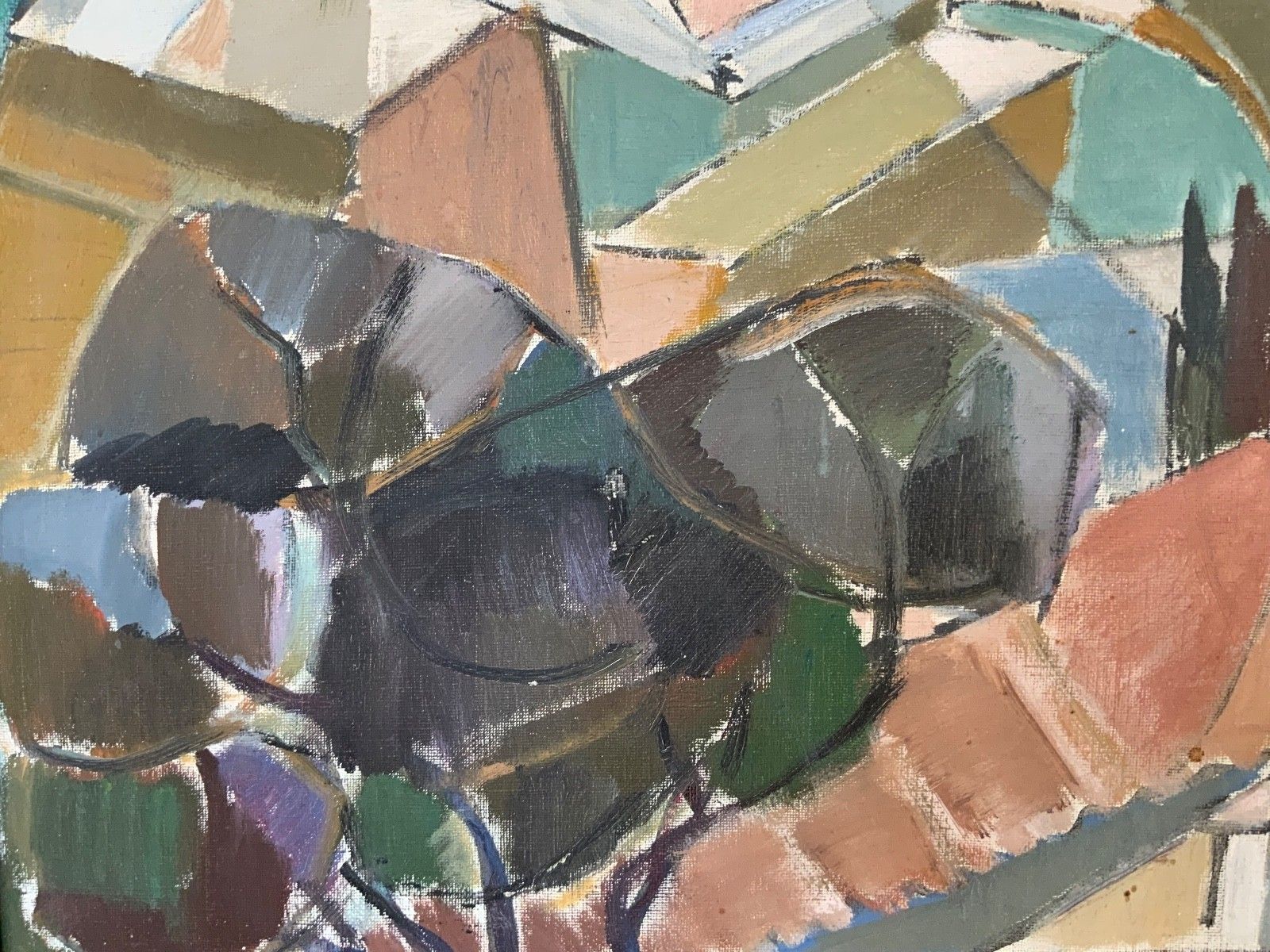Art Vintage Original Modernists Oil On Canvas Landscape By Nini Landgren (1903 1976) photo