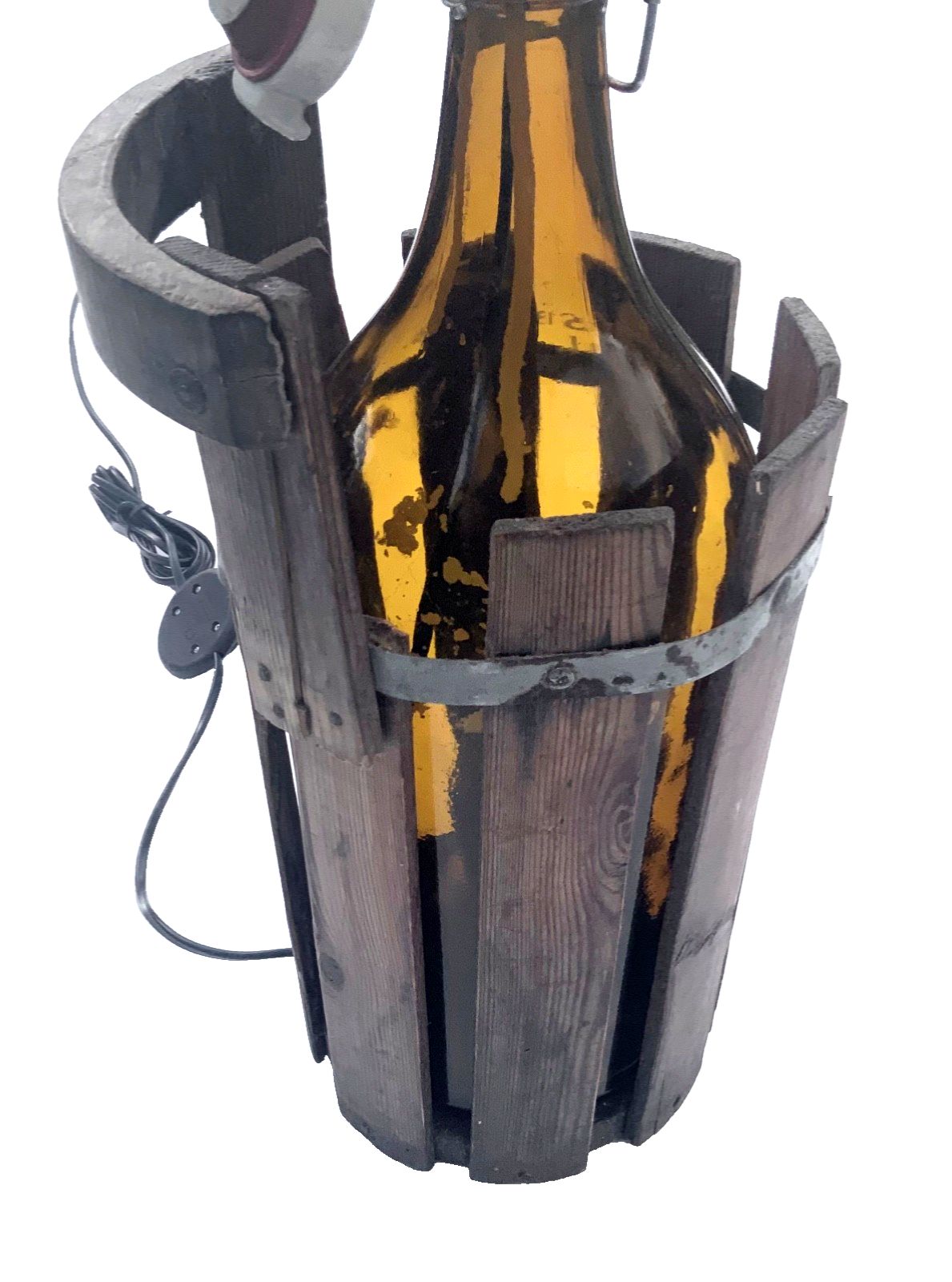 Upcycled Vintage Table Lamp Large  Patent Bottle In Wooden Stand 1900s photo vinterior