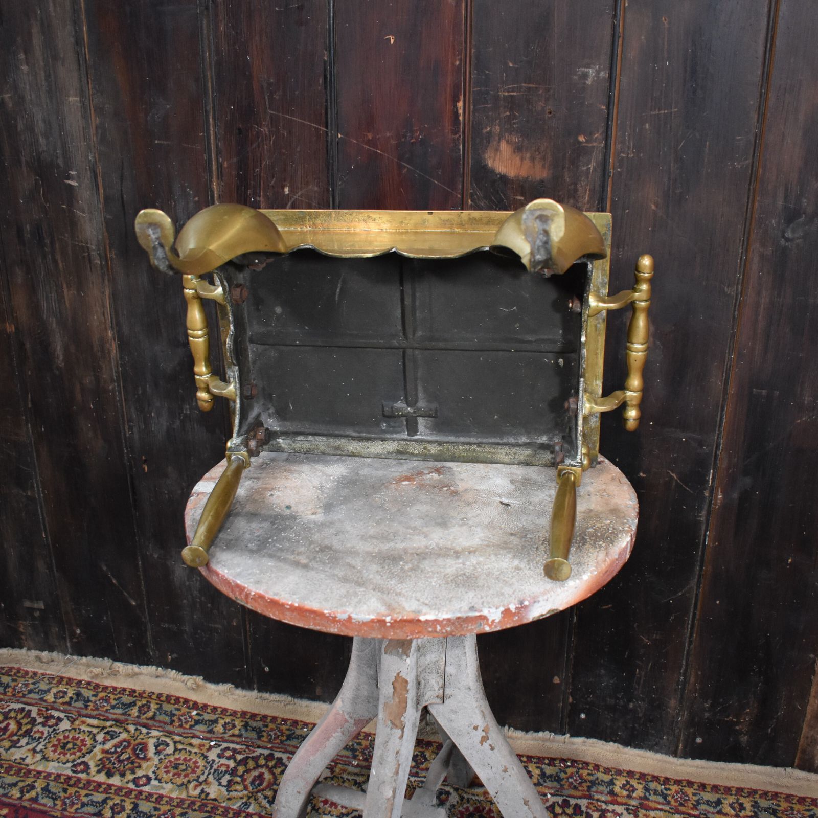 Antique English Georgian Brass Footman Handled Trivet Plant Display Stand photo vintage