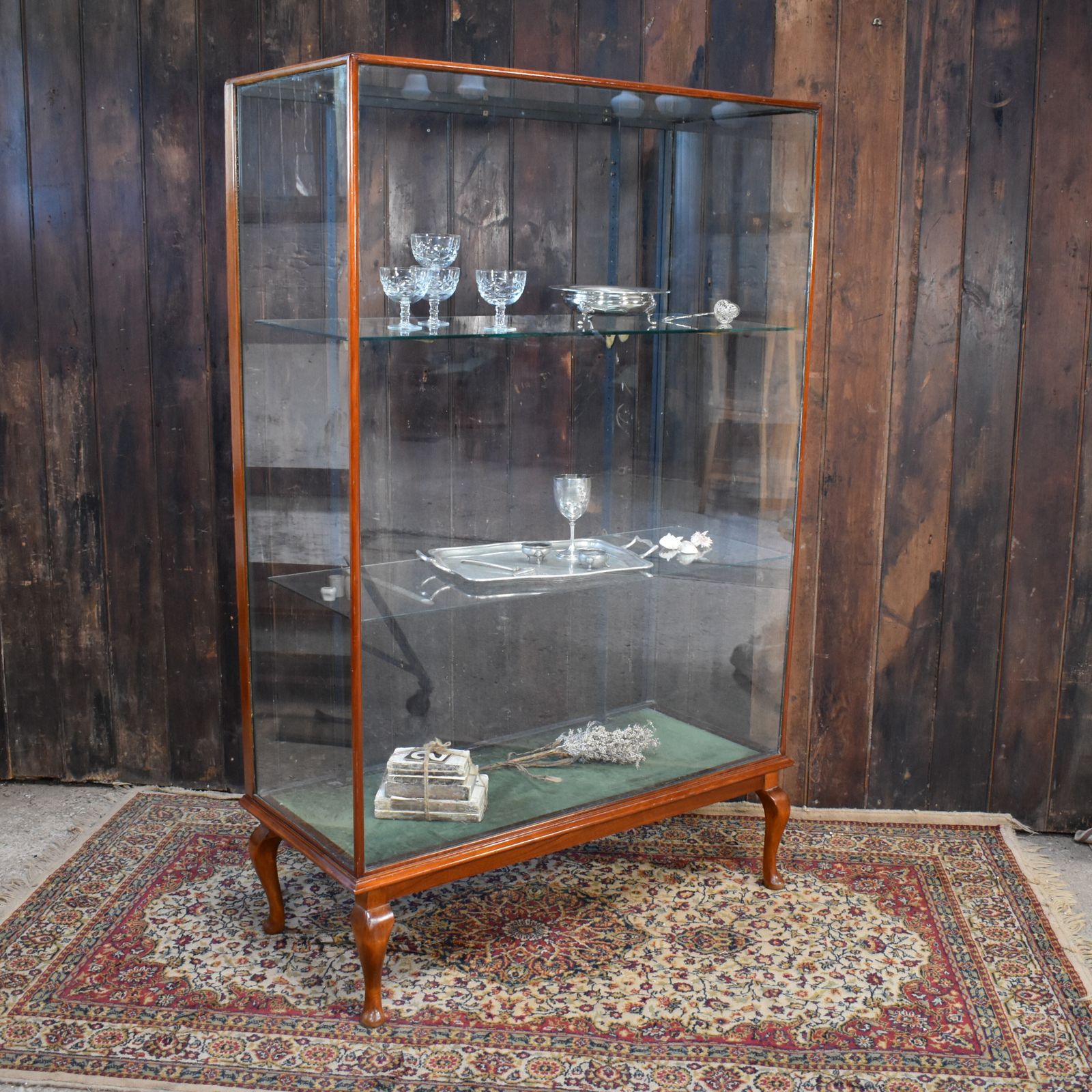Antique Mahogany Haberdashery Outfitters Glass Shelves Shop Display Cabinet