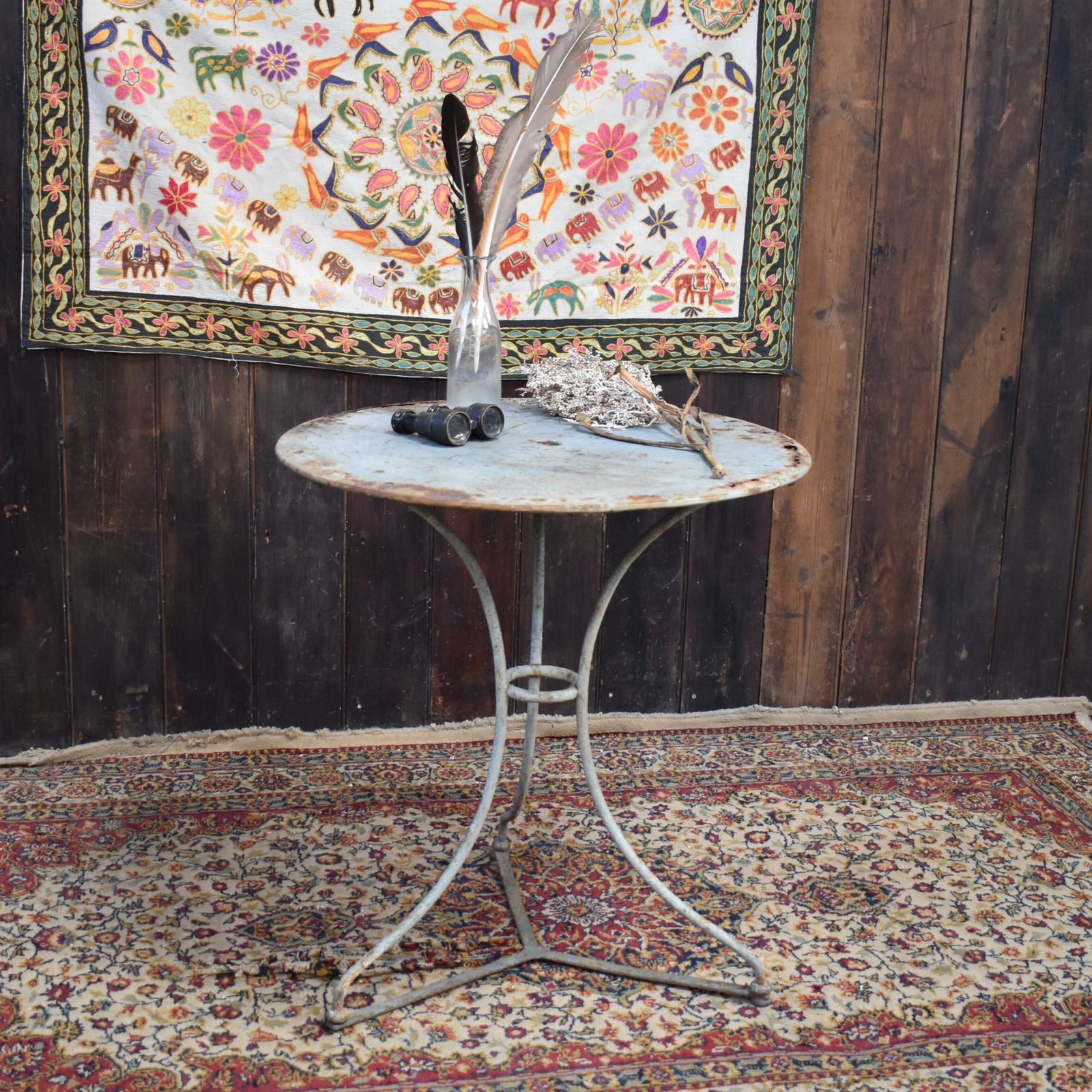 Antique French Grey Metal Timeworn Cafe Bistro Garden Outside Patio Side Table