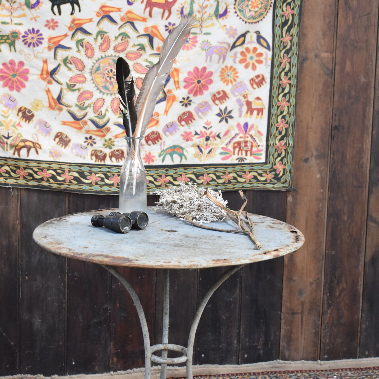 Antique French Grey Metal Timeworn Cafe Bistro Garden Outside Patio Side Table photo vintage
