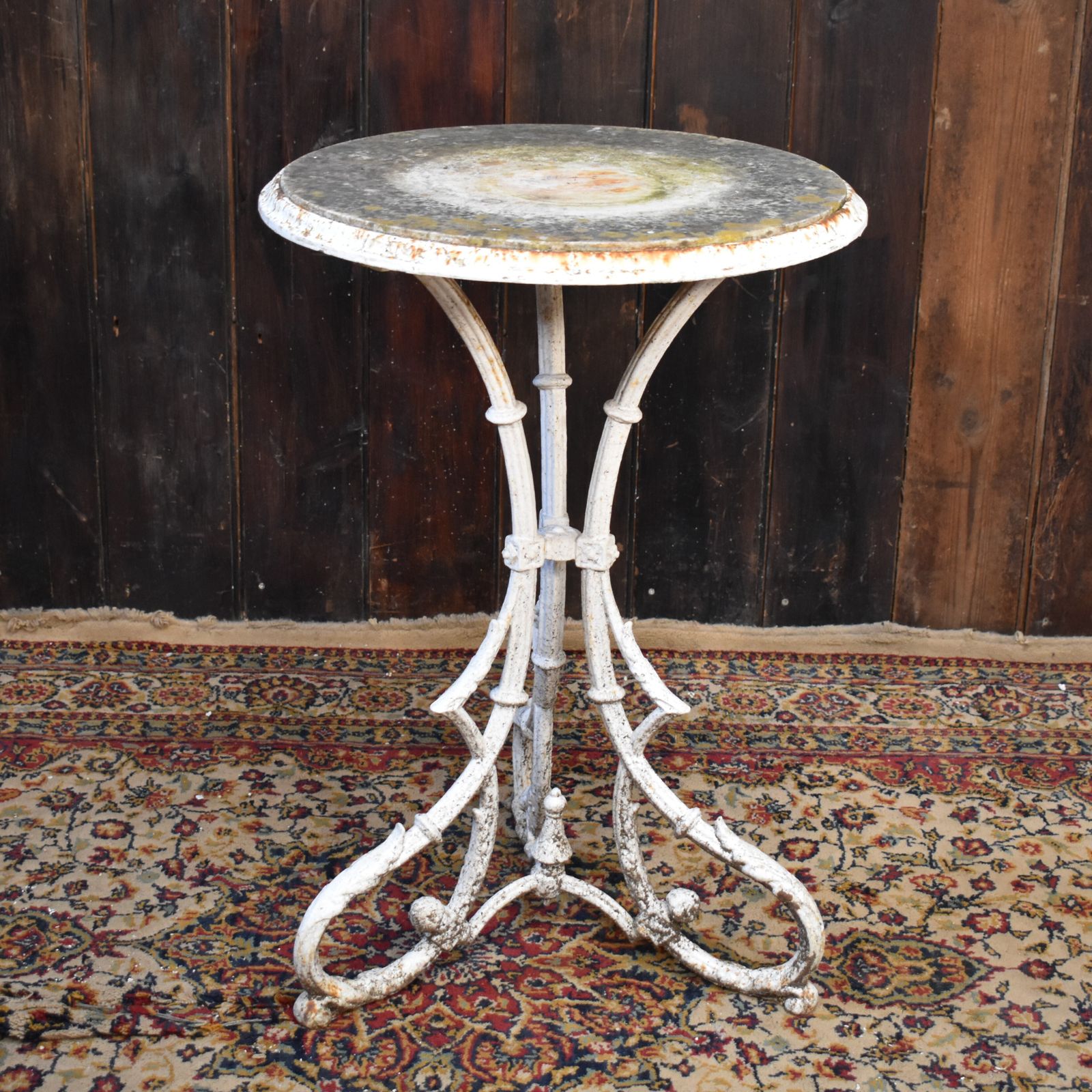 Antique English Marble Topped Cast Iron Weathered Bistro Cafe Outdoor Table photo furniture