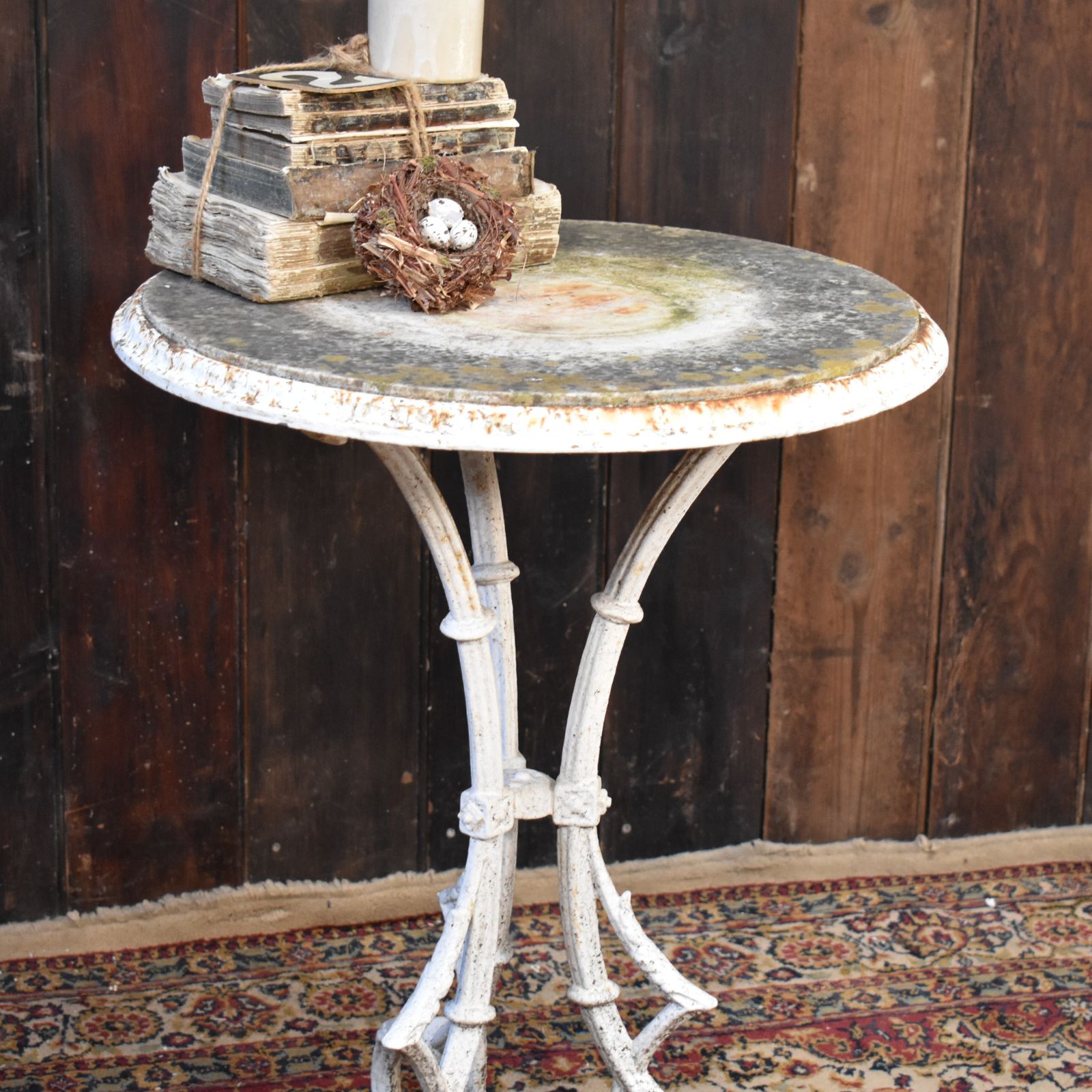 Antique English Marble Topped Cast Iron Weathered Bistro Cafe Outdoor Table photo buy