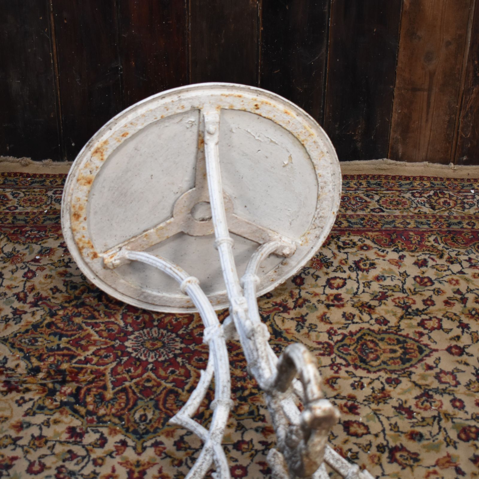 Furniture Antique English Marble Topped Cast Iron Weathered Bistro Cafe Outdoor Table photo