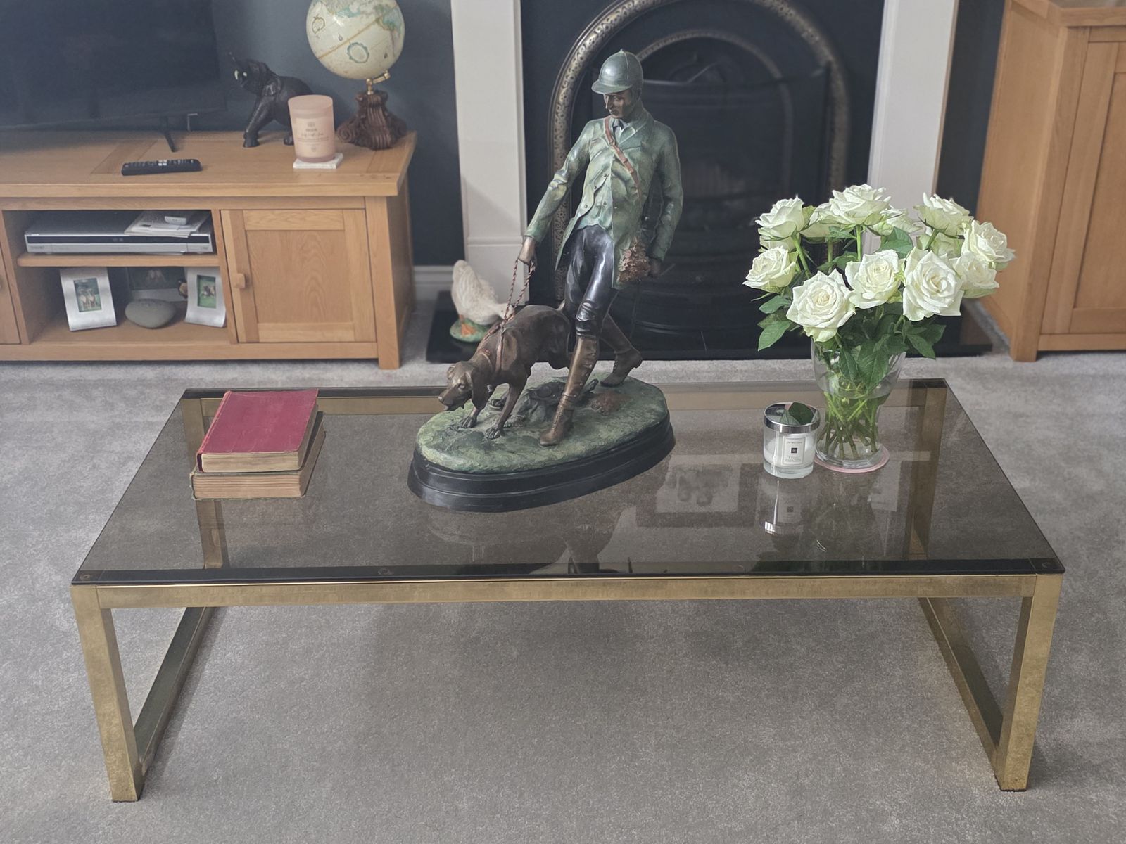 Italian Smoked Glass & Brass Coffee Table photo for sale