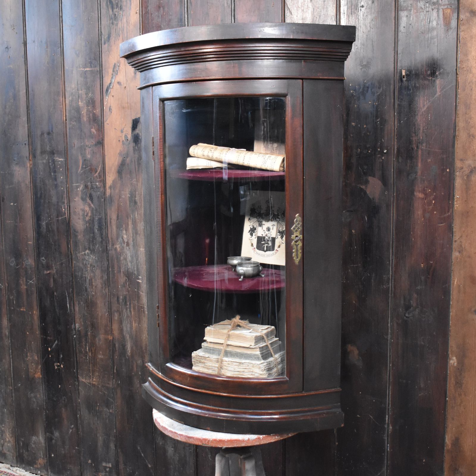 Antique Victorian Mahogany Curved Glass Corner Display Bathroom Kitchen Cabinet photo furniture