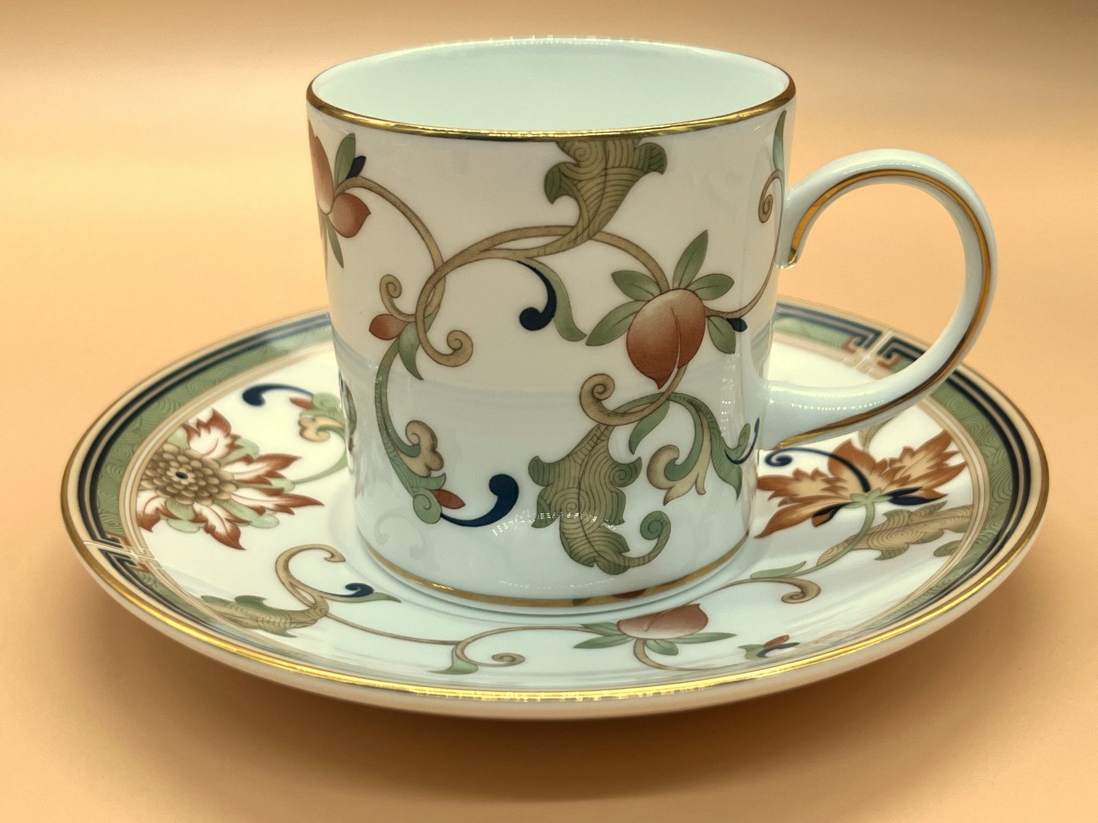 photo furniture Wedgwood China Oberon Chinoiserie Inspired Pattern Demitasse Cup & Saucer Duo. C1993.