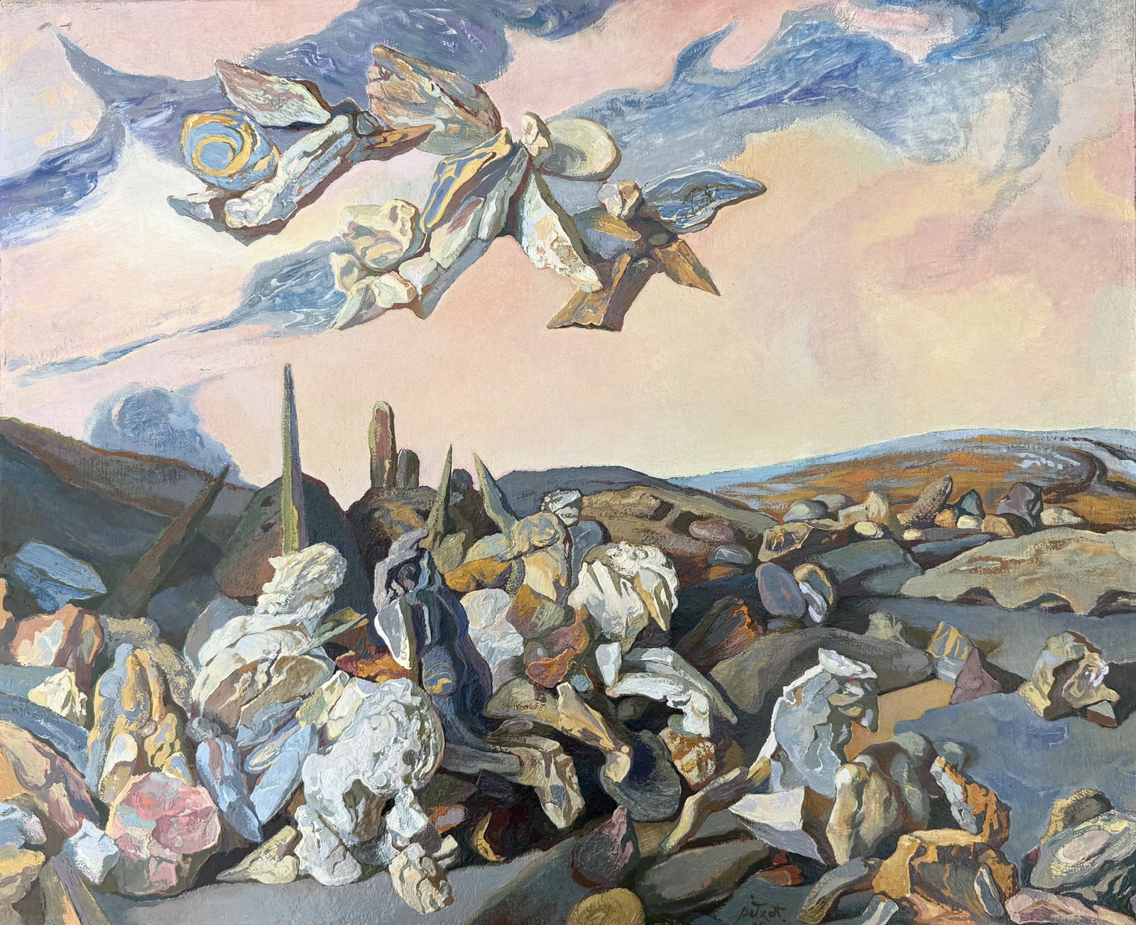Antoni Pitxot Surrealist Mineral Landscape Spanish Catalan Oil Canvas Painting Dalí Circle Art 1985