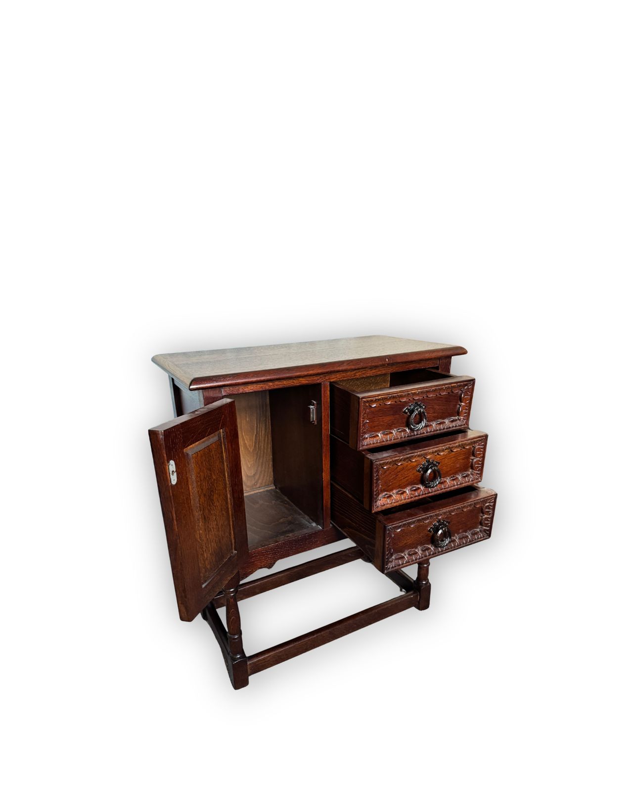 Vintage Carved Oak Cabinet With Drawers | Old Charm Style photo Furniture