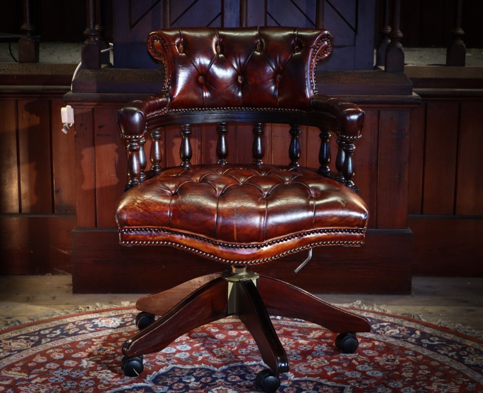 Stunning George Smith Captains Swivel Leather Armchair Dark Tan Del 🚚 photo Furniture