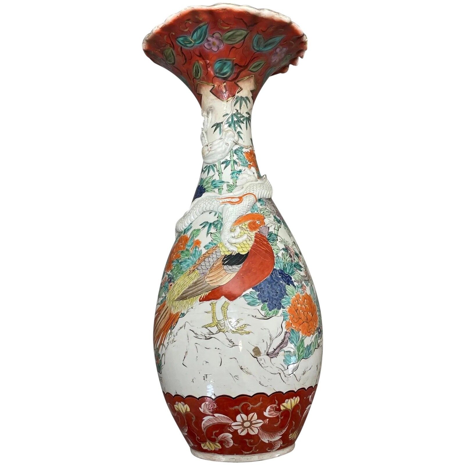 Beautiful Large Antique Japanese Imari 19th Century Porcelain Dragon Floor Vase
