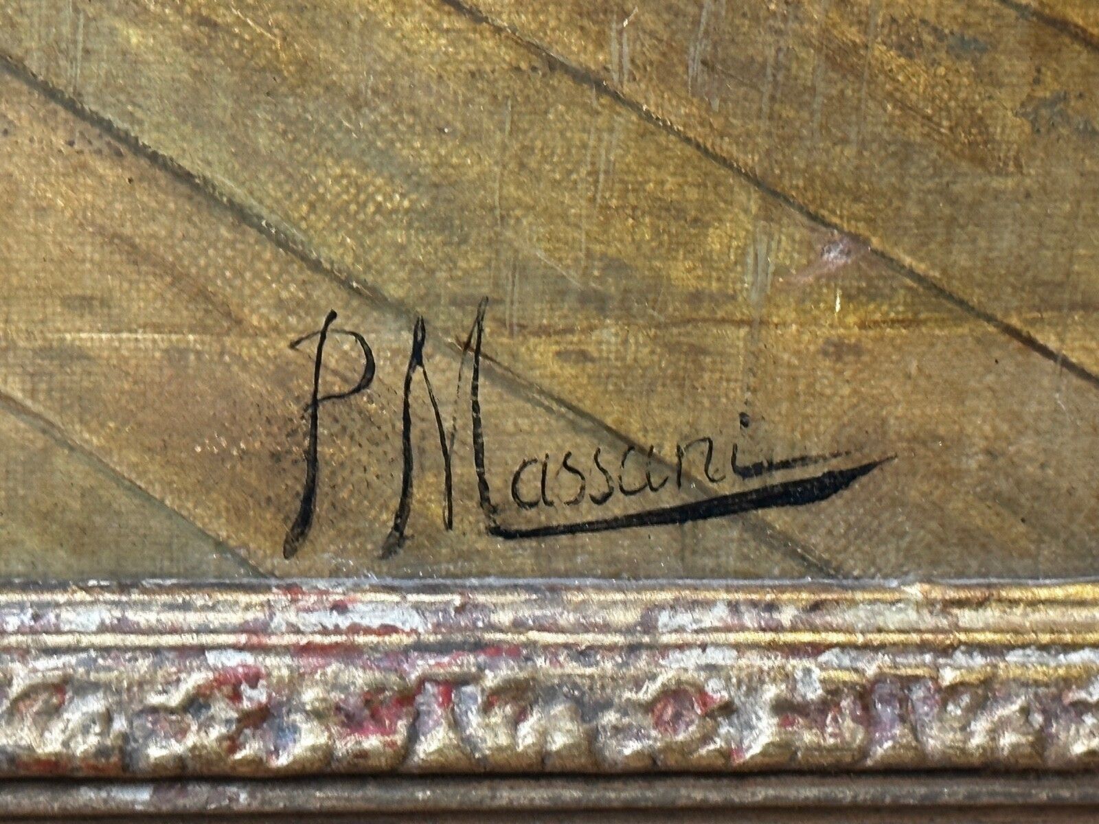 photo furniture Gilt Framed 19th Century Italian Genre Mutual Admiration Oil Painting By Pompeo Massani