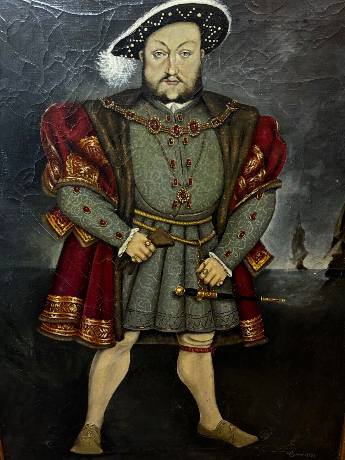 Huge Oil Painting Portrait Tudor Monarch King Henry VIII After Hans Holbein photo furniture