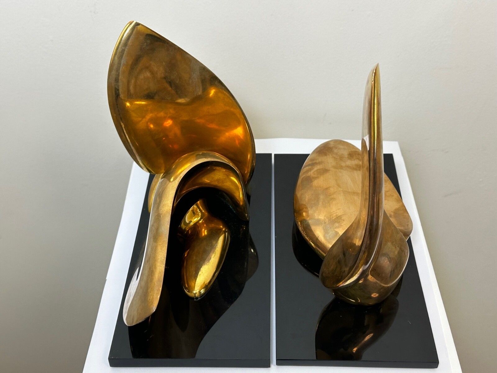 Pair American Abstract Gilt Bronze Small Swans Sculptures By Jack Zajac photo for sale