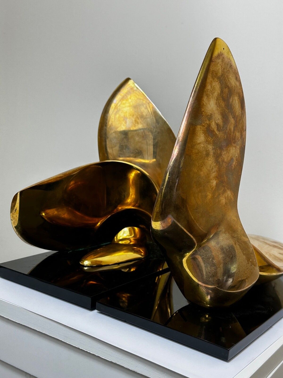 Pair American Abstract Gilt Bronze Small Swans Sculptures By Jack Zajac photo Art