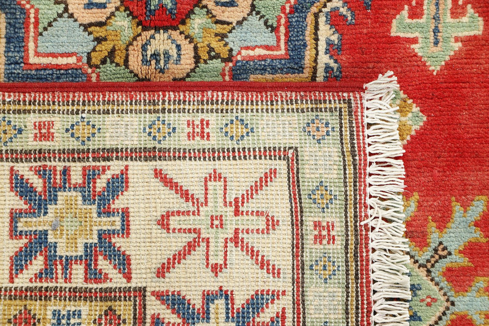 Red And Ivory Afghan Kazak Hand Knotted Traditional Rug 3x5 photo vinterior