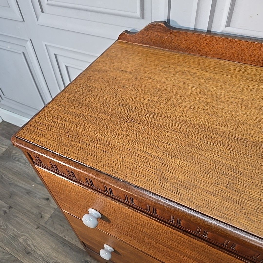 Retro Chest Of Drawers Vintage Oak Wooden Bedroom Storage Commode Mid Century photo vinterior