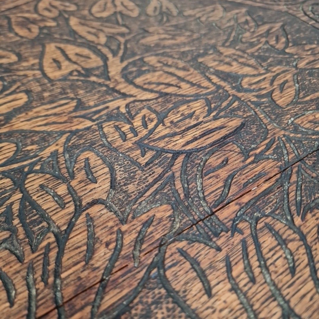 Antique Carved Lamp Table Oak Nonagonal – Arts And Crafts Side Liberty & Co photo vintage