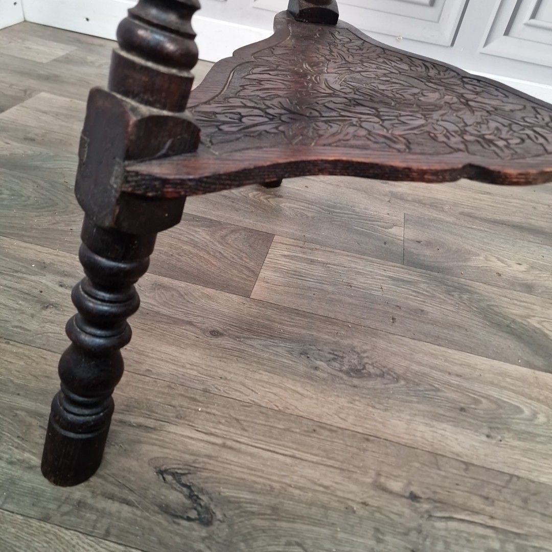 Furniture Antique Carved Lamp Table Oak Nonagonal – Arts And Crafts Side Liberty & Co photo