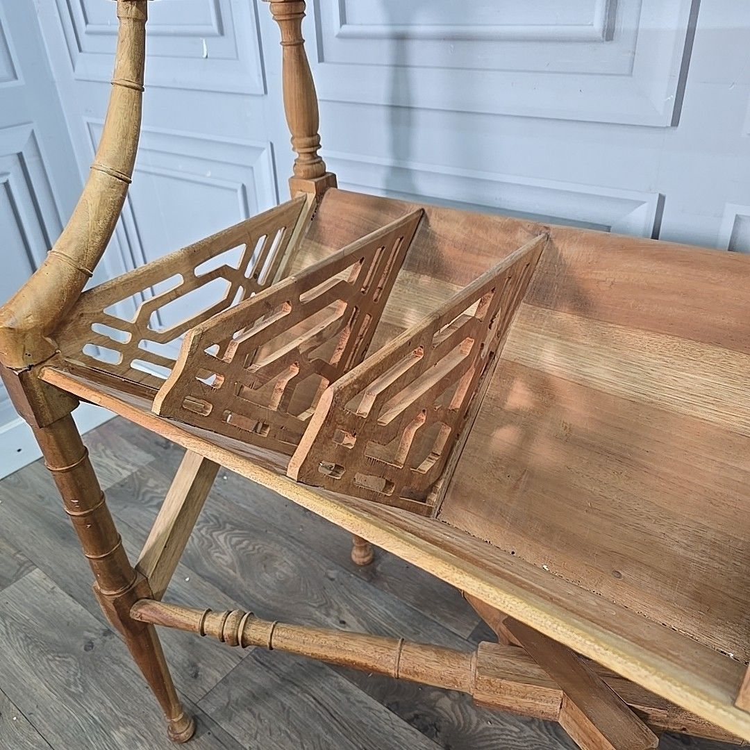 photo for sale Antique Book Trough Bookcase Chippendale Style Faux Bamboo Solid Mahogany Shelf