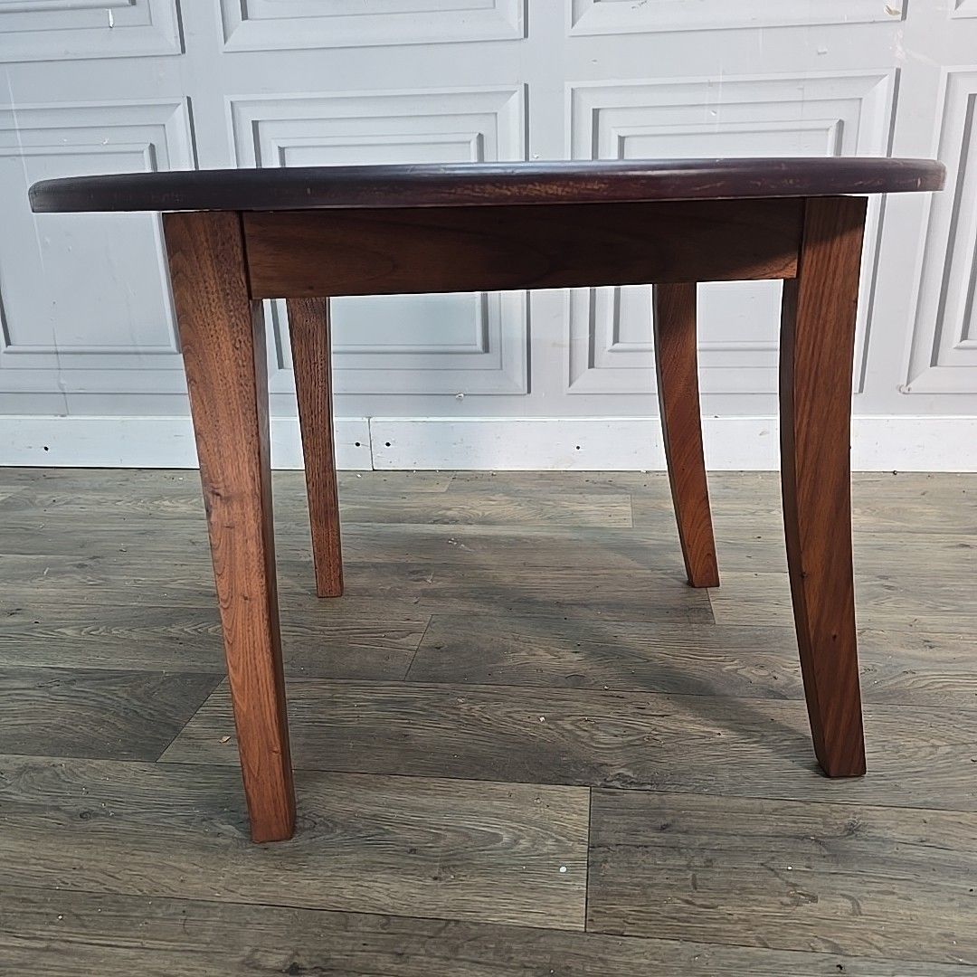 Unusual Upcycled Round Coffee Table – Oak Top "Nik Munro" John Lewis Chair Base photo 120.0