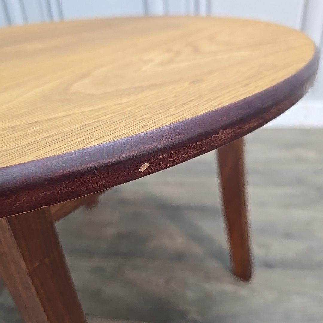 Unusual Upcycled Round Coffee Table – Oak Top "Nik Munro" John Lewis Chair Base photo vintage