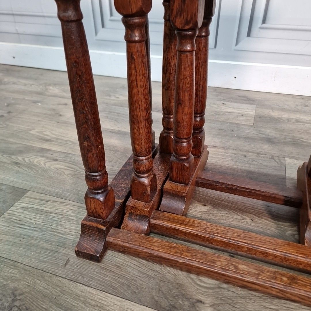 Antique Nest Of Tables 3 Oak Mid Century Occasional Side Vintage Wooden Retro photo buy