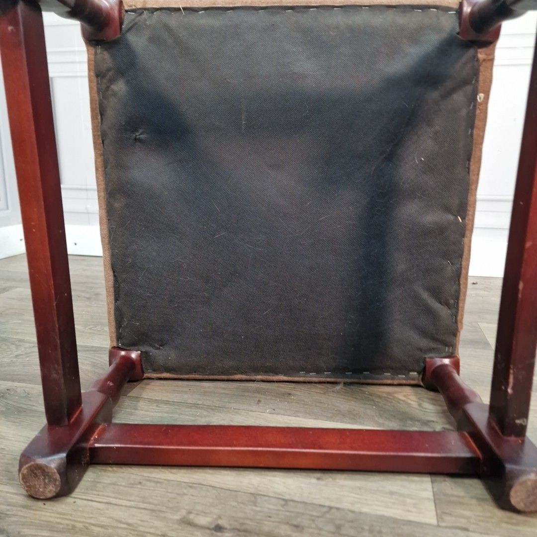 55.0 Vintage Foot Stool Retro Turned Wooden Brown Square Rest Pouffe Velvet Fabric photo