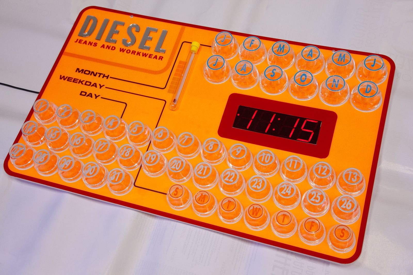 Xl Diesel Dealer Display Wall Clock   Lcd Space Age Panton Modernism Pop Atomic Plastic Shop Neon Large 90s 1995 photo furniture