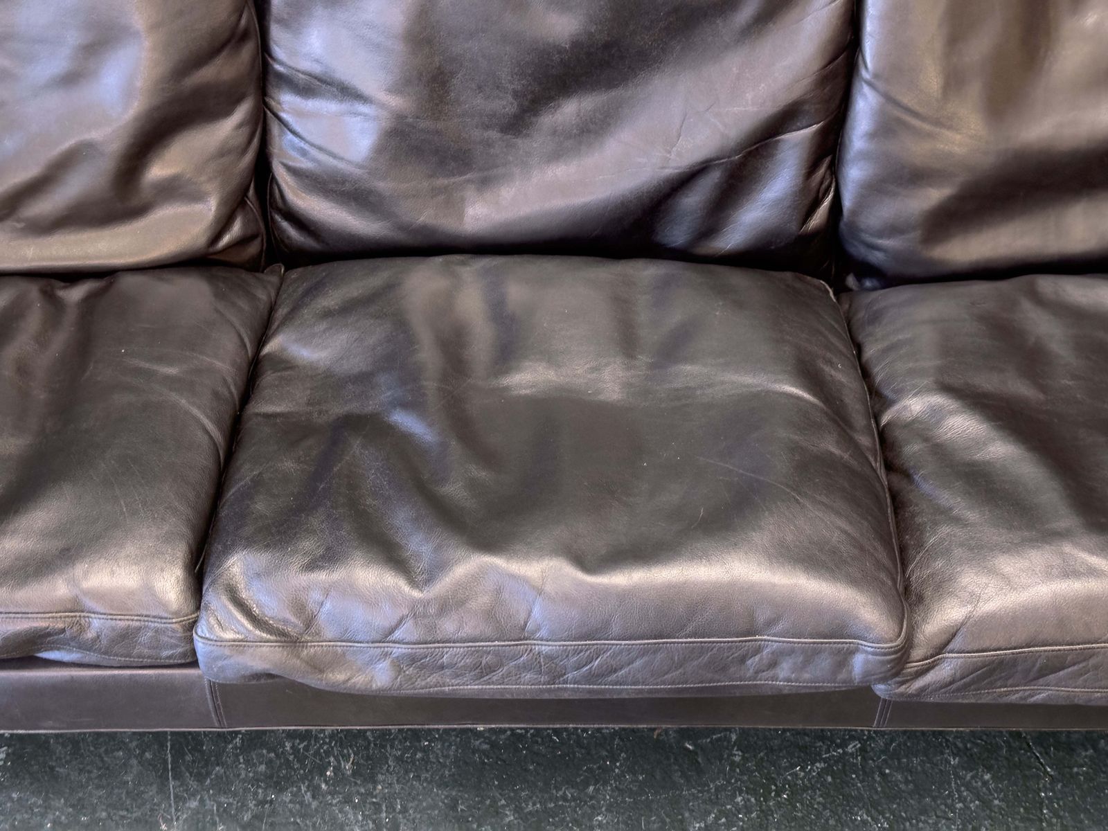 Black Leather Three Seater Sofa photo vintage