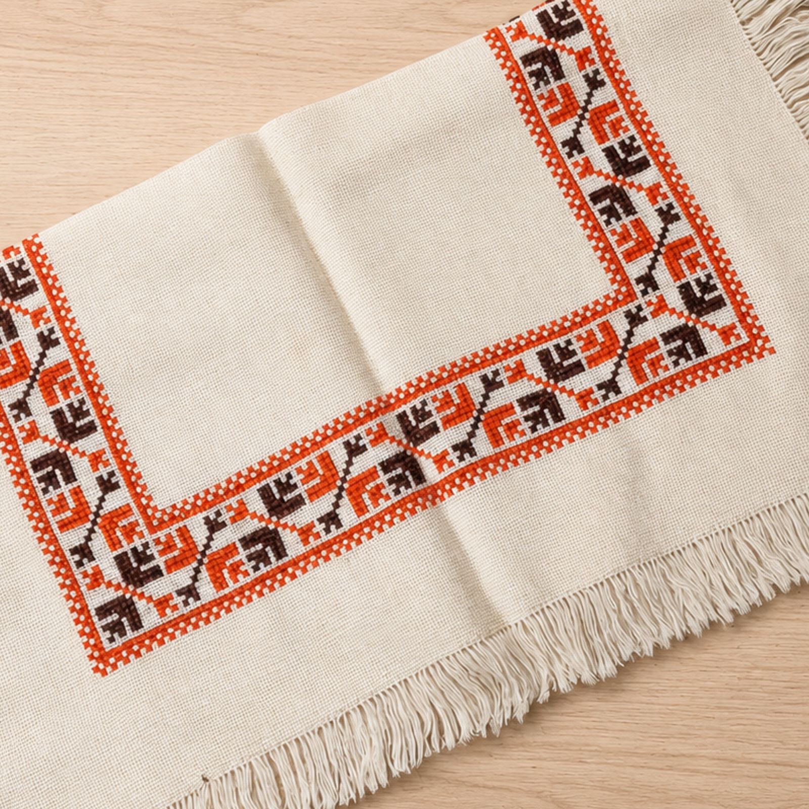 photo for sale Vintage Handmade Embroidered Scandinavian Fringed Small Table Mat Folk Textile 1970s