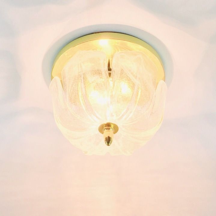 Mid-Century Grote Bloemenvorming Glazen & Messing Plafondlamp van Limburg, Duitsland, jaren 1960/1970 photo vintage
